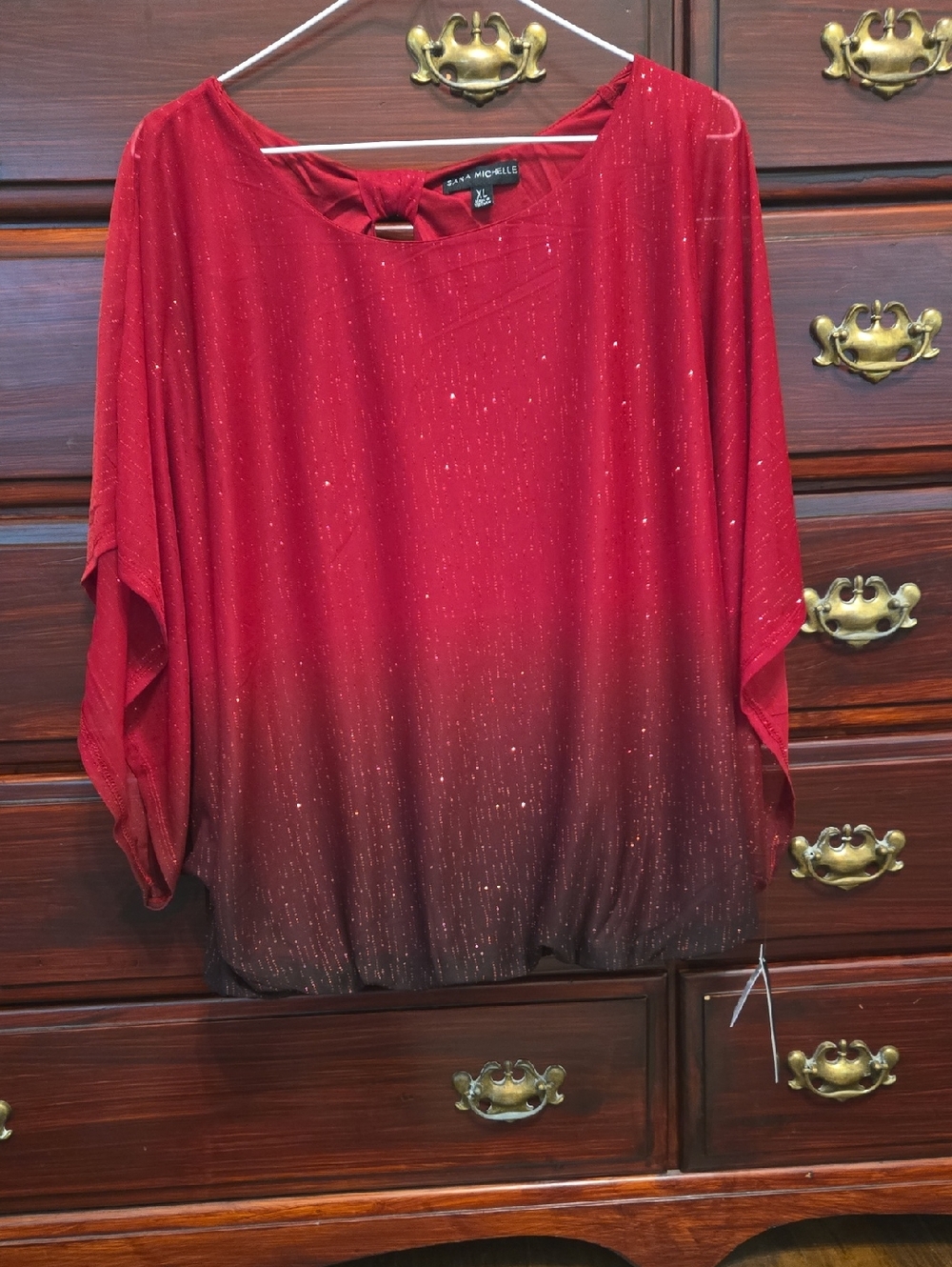⛱️Sara Michelle Red to Dark Ombre Metallic Butterfly Sleeve Blouse Size XL